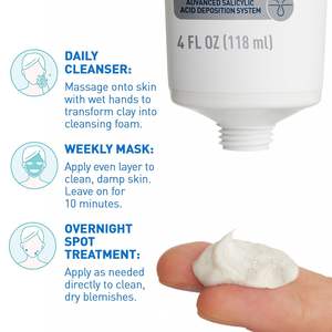 Limpiador Facial de Arcilla para Acné 100% Natural, con 2% de Ácido Salicílico, para Piel Sensible, No Reseca, Sin Perfume - Product Image 4