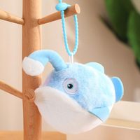 Uionen Porte-clés de couple lumineux en peluche en forme de poisson-lanterne, tissé, imprimé UV, écologique, pendentif, poupée magnétique attrape-souris
