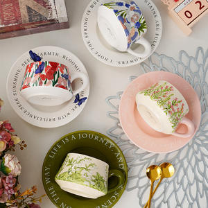 Juego de Tazas de Café de Cerámica con Platillo, Serie Floral, para Té de la Tarde, Fresco, Elegante y de Alta Gama - Product Image 3