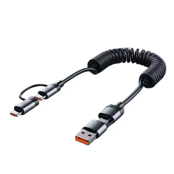 Wholesale PD 100W Spring Coiled Type C Fast Charging Cable 4 in 1 USB A/Type-C to USB C Data Cable