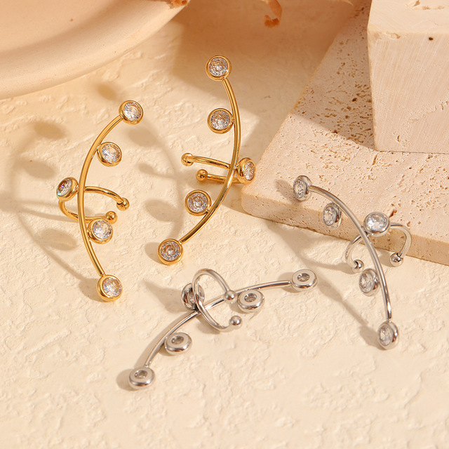 18K Gold Plated Ear Cuff with Zirconia Stainless Steel No-Piercing Ear Climber Minimalist Cartilage Earrings for Women