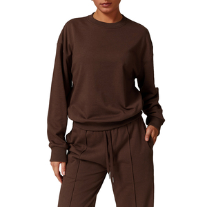 Combinaison de sport d'hiver pour femmes ensemble de combinaison <span class=keywords><strong>pantalon</strong></span> évasé de fitness confortable avec pull à cordon de serrage doux vêtements de sport thermiques - Product Image 2