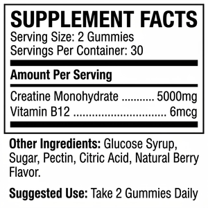 OEM ODM <b>Creatine</b> <b>Monohydrate</b> Gummies 5000mg 60 Count Bulk Private Label - Product Image 3