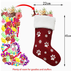 Nouvelles décorations de Noël 2026 : Chaussettes pour animaux de compagnie brodées à la main en polyester, motifs pattes rouges et vertes, flocons de neige, 22x45cm, pour les fêtes - Product Image 2