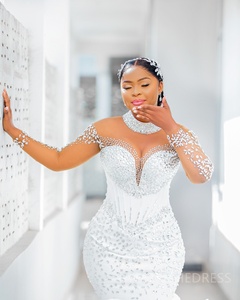 Robes <span class=keywords><strong>de</strong></span> <span class=keywords><strong>mariée</strong></span> sirène 2026 avec strass, manches longues, style africain, grande taille, col illusion, <span class=keywords><strong>robe</strong></span> <span class=keywords><strong>de</strong></span> <span class=keywords><strong>mariée</strong></span> sirène - Product Image 3