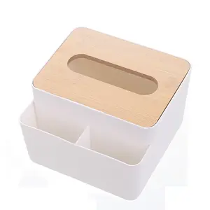 Caja de pañuelos de escritorio para el hogar, caja de almacenamiento de toallas de papel multifuncional, dispensador de papel de plástico, soporte de pañuelos de madera