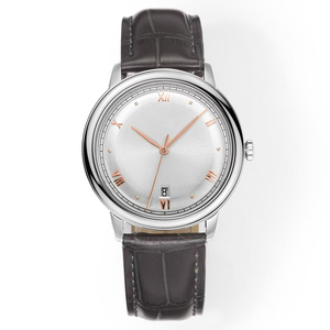 Reloj de Hombre Mecánico Automático de Lujo Personalizado con Correa de Cuero Multicolor Opcional, Fecha a las 6 en Punto, Caja de Acero y Números Romanos - Product Image 1