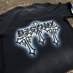 T-shirts à manches longues surdimensionnés en tricot gaufré noir épais, personnalisés avec impression DTG de haute qualité - Product Image 3