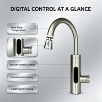 HAILIJING Robinet d'eau chaude instantanée en acier inoxydable 3000W 3500W avec affichage numérique et commande par poignée IPX4 pour cuisine et salle de bain