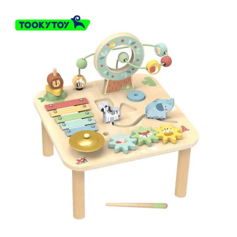 Mongolian Children's Geometric Game Table Music Table Bead Animal Cognitive Assembly Gear Wooden Toy