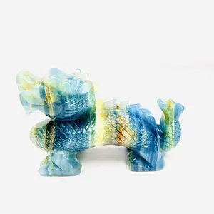 批发中国龙高品质水晶雕刻动物工艺品蓝色玛瑙龙装饰