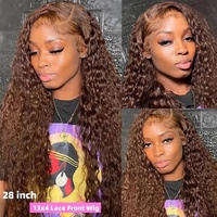 Perruque frontale en dentelle HD sans colle, bouclée birmane, brune, en cheveux vierges bruts alignés, avec closure, en cheveux humains