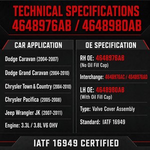 Tapa de Válvulas Derecha 4648976AB para <span class=keywords><strong>Dodge</strong></span> Grand <span class=keywords><strong>Caravan</strong></span>, Jeep Wrangler 3.3L 3.8L, <span class=keywords><strong>Dodge</strong></span> <span class=keywords><strong>Caravan</strong></span> 04648976AB - Product Image 4