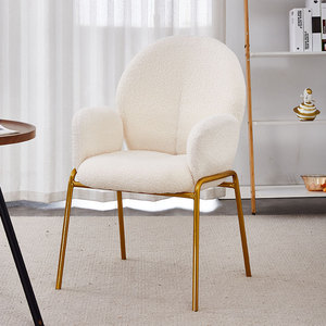 Chaise d'Appoint Moderne en Tissu Boucle Pieds en Métal Doré <span class=keywords><strong>Fauteuil</strong></span> Rembourré Confortable pour Salon Chambre Bureau Décor - Product Image 2