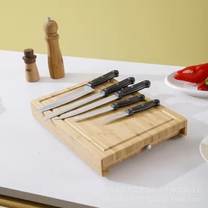 Bamboo Cutting Board With Knife <b>Set</b> Drawer Multifunctional Chopping Block For Kitchen Use Rectangle Shape Household Chef Tool - Product Image 5
