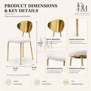 Gold Oval Mirror Back Stainless Steel Event Chair with <b>White</b> <b>Cushion</b> for Wedding and Hotel Banquets Wholesale Seating - Product Image 4