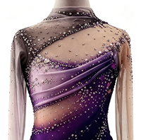 Robe de patinage artistique à dégradé violet, drapée, à découpes, dos ouvert, en maille ornée de strass, pour concours de danse sur glace