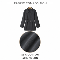 Veste trench décontractée en coton et élasthanne pour femme, douce, à double boutonnage, col à revers, épaules tombantes, longueur midi, printemps automne