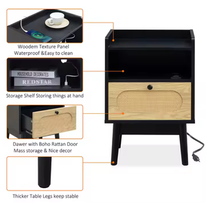 MAY HOME table de <span class=keywords><strong>chevet</strong></span> moderne canne noire 2 pièces en <span class=keywords><strong>rotin</strong></span> table de <span class=keywords><strong>chevet</strong></span> lot de deux avec station de charge Tailles et couleurs personnalisées - Product Image 4