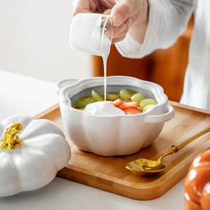 Ensemble de bol de citrouille avec couvercle et poignée Ramequins en céramique pour la cuisson de casseroles Pot de séparation individuel en grès allant au <span class=keywords><strong>four</strong></span> - Product Image 6