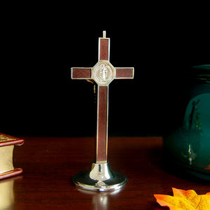 Cruz chapada en oro de aleación de Zinc HT, decoración cristiana, Cruz de Iglesia Católica con soporte, Cruz religiosa, regalo artesanal religioso - Product Image 6