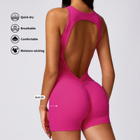 Ensemble de sport une pièce sans dos avec logo personnalisé, hauts de fitness, justaucorps sans manches, shorts d'entraînement, combinaisons de yoga pour femmes