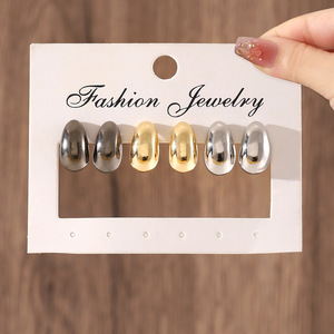 Ensemble de 3 paires de boucles d'oreilles tendance pour femmes, en alliage de zinc plaqué or, style goutte d'eau, pour les soirées - Product Image 4