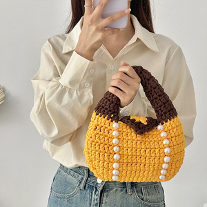直销批发Ins风格腕部针织手提包女厂家大纱钩编袋串珠拉链耐用手工编织 - Product Image 5