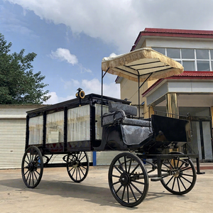 Cercueil mobile noir moderne avec fournitures funéraires traditionnelles, charrette tirée par des chevaux pour cérémonie commémorative - Product Image 1