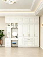 Armoire de chambre moderne en MDF à prix d'usine avec coiffeuse intégrée et étagères ouvertes, armoire de rangement pour vêtements personnalisable