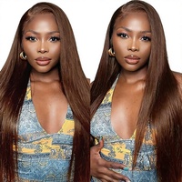 Wig Rambut Manusia Cokelat Kemerahan HD Lace Front Wig Ombre Cokelat Lurus Rambut Manusia Brazil Mentah Tanpa Lem Grosir