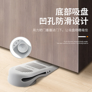 Tope de puerta de goma Leves TPE gris, montado en el suelo, antipinzamiento, para puertas correderas, con ventosa de seguridad, sin perforación - Product Image 1