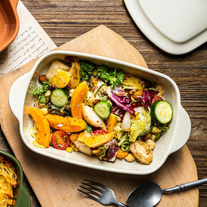 Plat de cuisson en céramique avec couvercle, motif dessin animé, forme ovale, peint à la main, plat à riz <span class=keywords><strong>pour</strong></span> usage domestique, vente en gros - Product Image 3