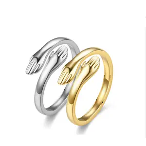 Popular Love's Embrace Warm stainless steel Ring Embracing Couple open Ring