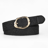 Cinturón Elástico Vintage para Mujer, Cinturón Dorado con Textura Tejida y Hebilla Redonda, Accesorio Elegante para Atuendos Retro