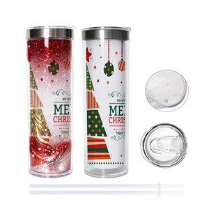 Gobelet isotherme droit de 20 oz avec effet boule à neige, à paillettes, vierge pour sublimation, portable pour l'extérieur et les voyages quotidiens - Product Image 3