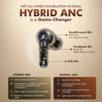 Écouteurs sans fil hybrides ANC/ENC, 6 micros, batterie 800 mAh (9-10 heures d'autonomie), étanchéité IPX5, LED, BT 5.4, basses profondes, son surround