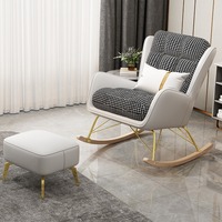 Ensemble Fauteuil à Bascule et Repose-Pieds Pied-de-Poule Moderne Orange, Revêtement Écologique, Durable, Pieds Dorés pour Salon et Chambre