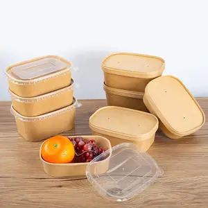 Plates Bowls Kraft Salad White With Lid Disposable Brown Heatable Paper Bowl