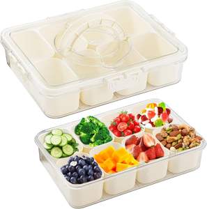 Conteneur de rangement portable en plastique pour épices et collations, plateau de service compartimenté avec couvercle et poignée, vente en gros - Product Image 1