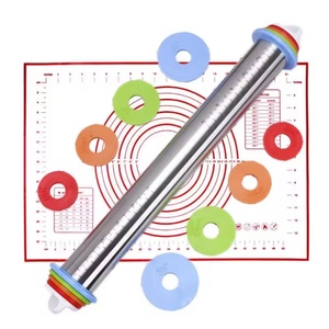 High Quality Stainless Steel Rolling Pins Adjustable <b>Thickness</b> <b>Rings</b> and Fiberglass Pastry Baking Mat &Rolling Pins Set - Product Image 1