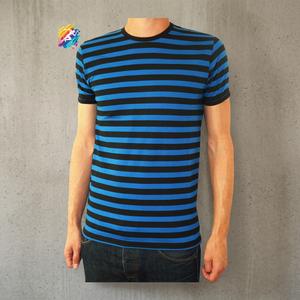 T-shirt Slim pour hommes, t-shirt à rayures bleues de conception personnalisée pour homme, chemise noire avec votre Logo - Product Image 2