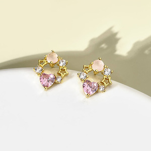 Hot Sale Cute Designer 18K Gold Plated Pink Cubic Zirconia Star Heart <b>Earrings</b> for Women - Product Image 4