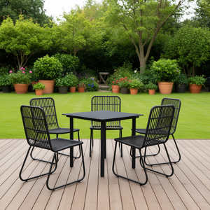 Set da Pranzo Impilabile in Polyrattan Nero per 4 Persone, Arredamento da Giardino per Esterni, Design Elegante con Struttura in Metallo - Product Image 2