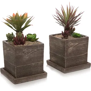 2-piece set of brown flowers with removable saucer texture flower pots and planters