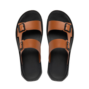 Sandales décontractées d'été pour hommes en cuir véritable à bout ouvert avec boucle et semelle antidérapante en caoutchouc, tailles 39-47 - Product Image 1