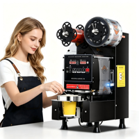 Machine de scellage entièrement automatique pour gobelets en plastique, idéale pour les salons de thé, le café et les boutiques de boba, scelleuse de gobelets 90/95 mm avec contrôle de la température