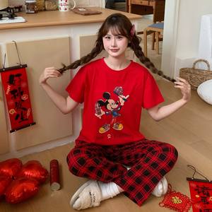 <span class=keywords><strong>Pigiama</strong></span> in Puro Cotone Meryjia per Coppie, Nuova Collezione 2025 con Stampa Cartoon <span class=keywords><strong>Mickey</strong></span>, Set Rosso per l'Anno di Nascita - Product Image 3