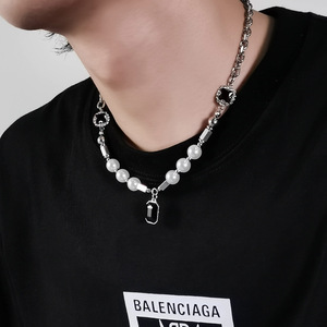 Nouvelle mode Collier de perles en acier inoxydable avec chaîne de perles en ABS pour hommes personnalisé prêt à expédier - Product Image 2