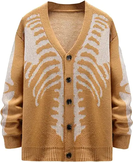 2023 Custom Logo Loose Long Sleeve Jacquard Knit Cardigan Sweater Women